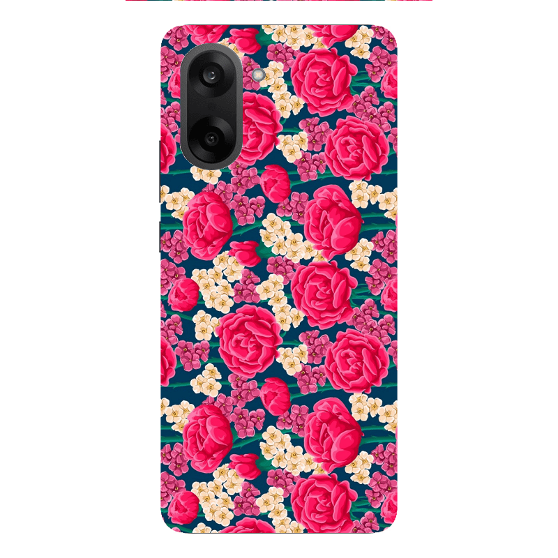 Oneplus Nord CE 5 Red and pink Flowers Transparent Silicone TPU Θήκη